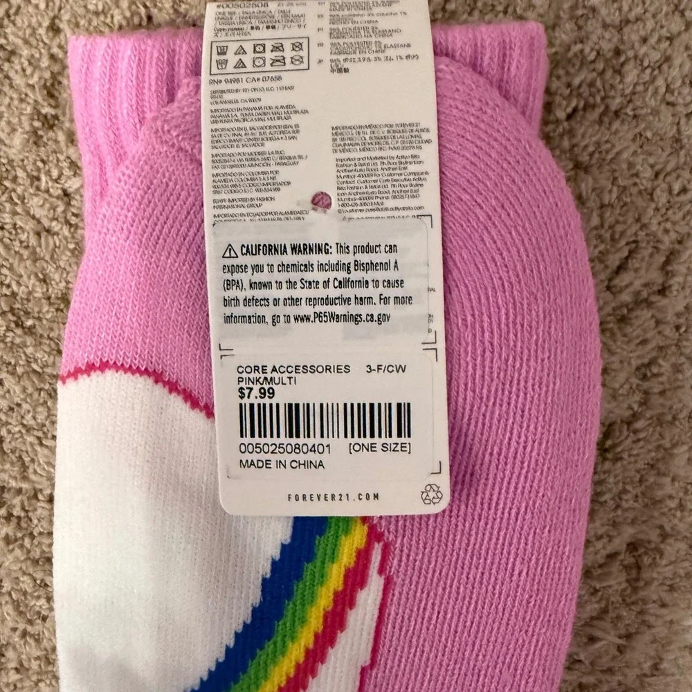 Forever 21 Care Bears Cheer Bear Pink Rainbow Crew Socks One Size NWT